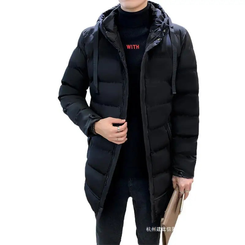 Herren Winter Steppmantel Lang mit Kapuze Warm Gefütterte Winterjacke