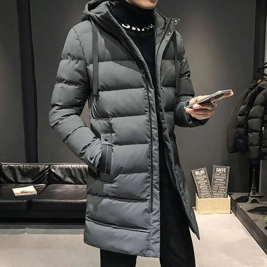 Herren Winterparka Steppmantel mit Kapuze Lang Grau