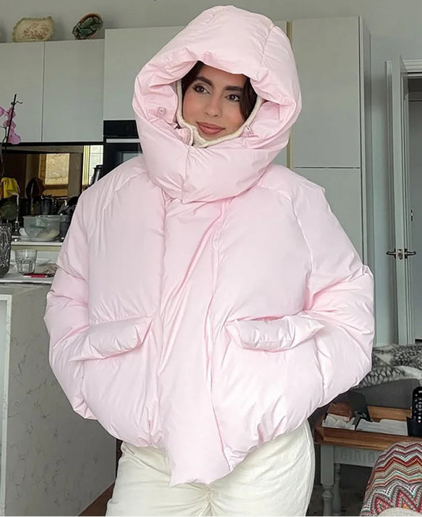 Korte damespufferjas met capuchon - oversized winterjas