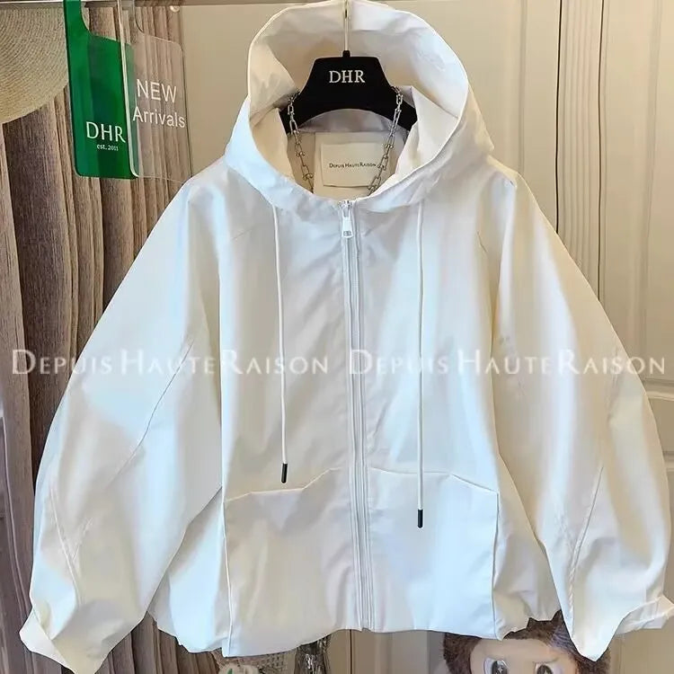 Damen Leichte Jacke mit Kapuze und Reißverschluss – Beige