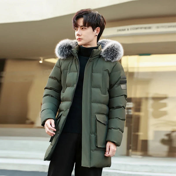 Herren Winterparka mit Kapuze Pelzbesatz Gepolsterte Lange Jacke