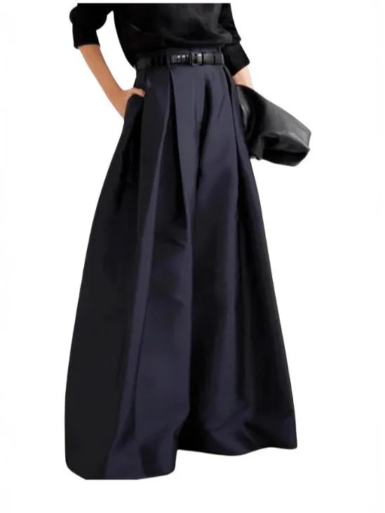 Damen Culotte Hose Weites Bein Hoher Bund Falten Uni Farbe