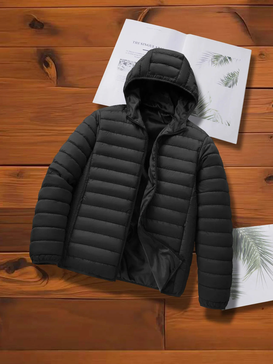 Gepolsterte Leichte Steppjacke mit Kapuze und Reißverschluss, gefüttert