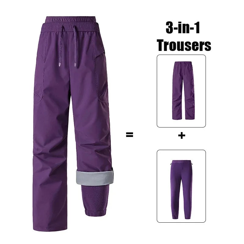 3-in-1-broek met fleecevoering, gevoerde outdoorbroek voor dames