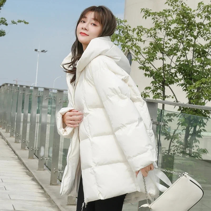 Damen Steppjacke mit Kapuze, gepolstert, Weiß/Schwarz