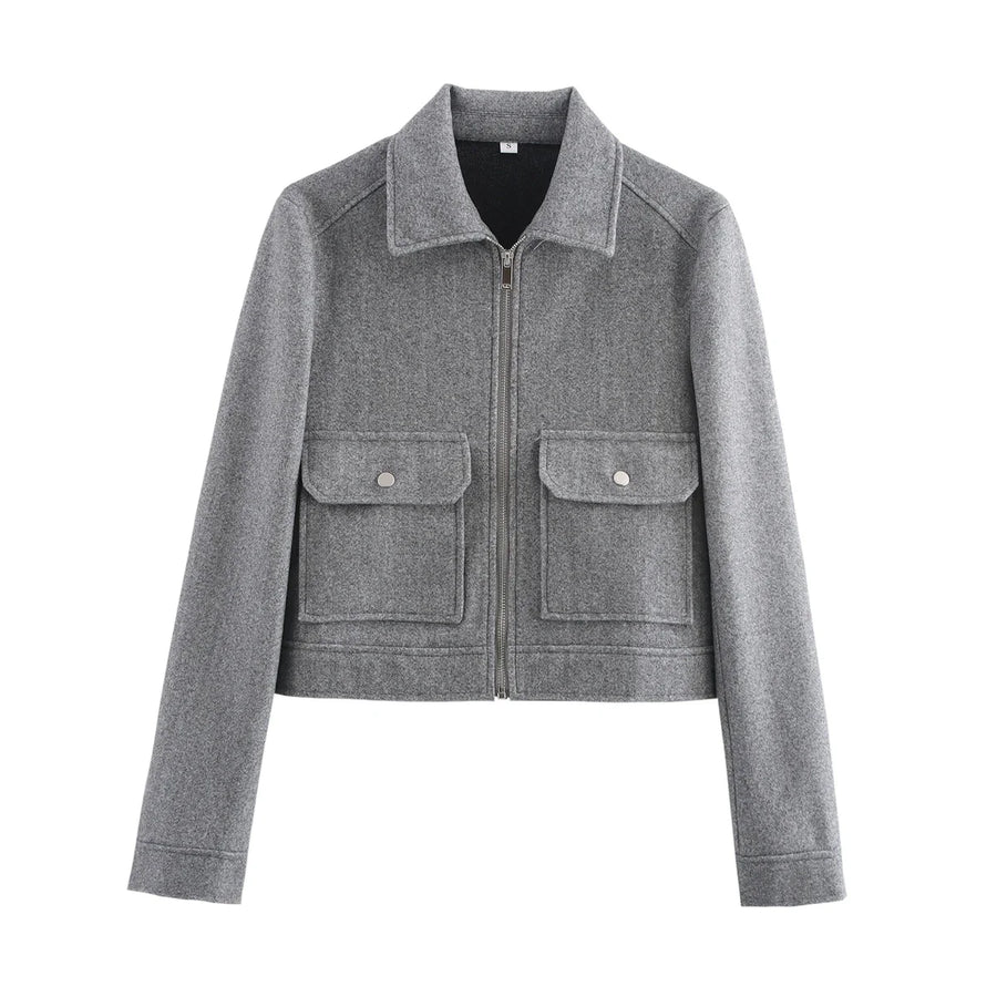 Damen Kurzjacke mit Reißverschluss und Pattentaschen
