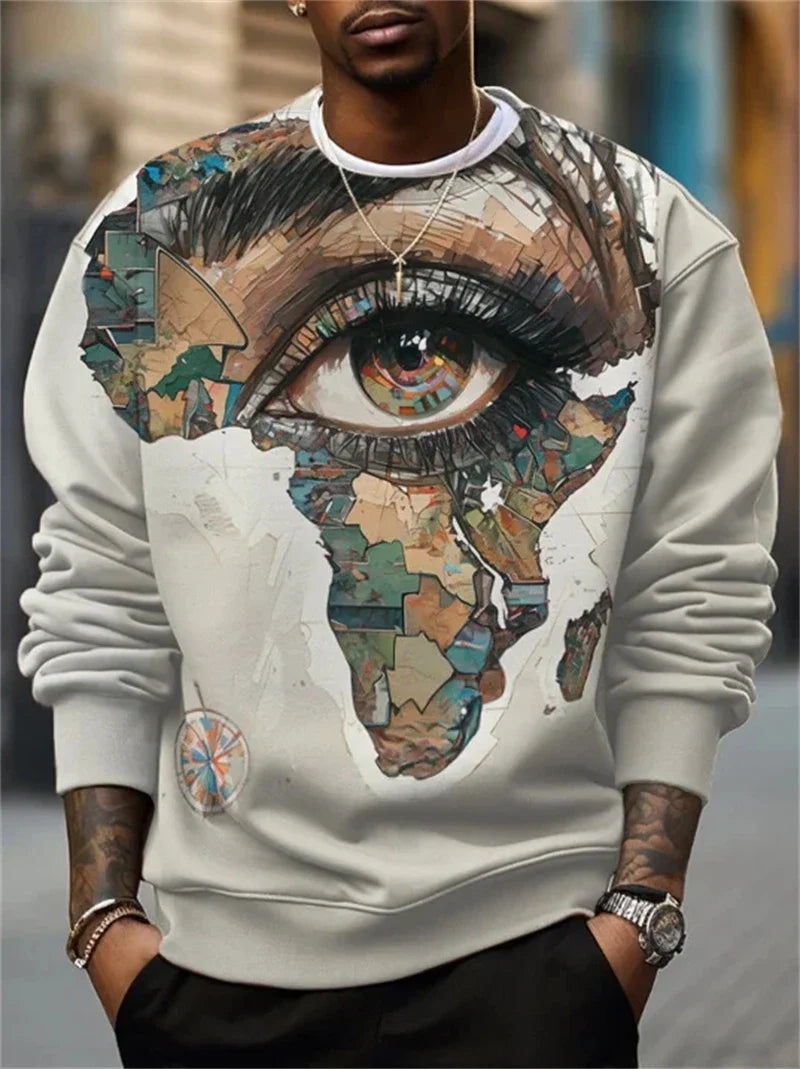 Herentrui met ronde hals, lange mouwen en print met Afrodesign