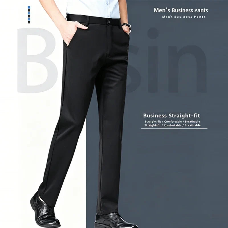 Herren Business-Hose Schwarz Gerade Passform Anzughose