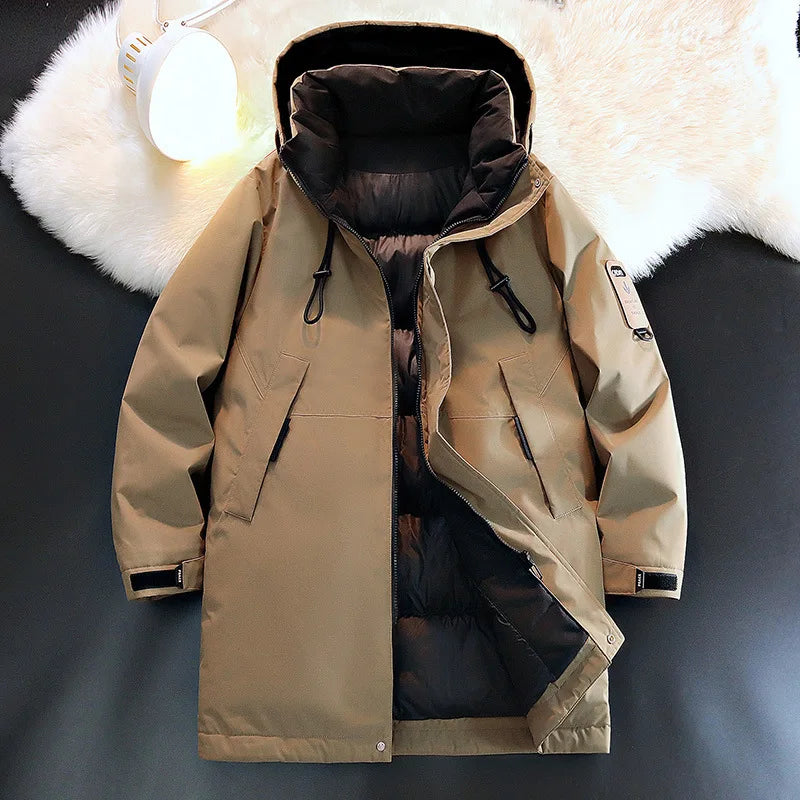 Herren Winterparka mit Kapuze - Lang, Gepolstert, Schwarz