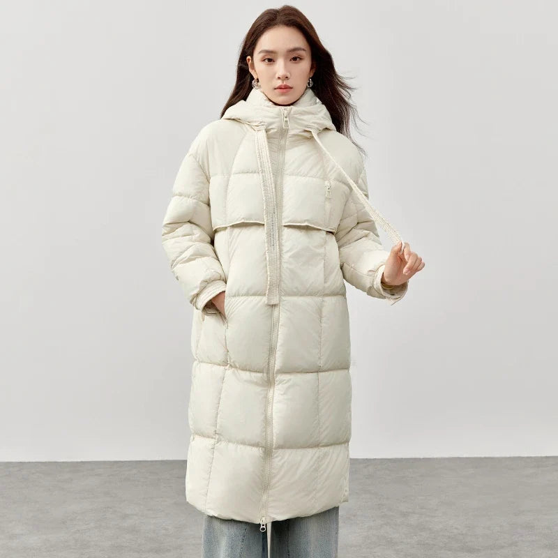Damen Winter Parka mit Kapuze, langer Steppmantel