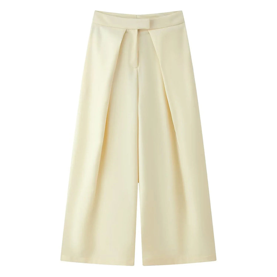 Damen Culottes Weites Bein Plissee Hose Kurz Unifarben