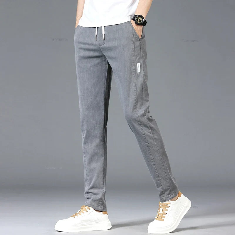 Vrijetijdsbroek voor heren met trekkoord en elastische tailleband, slim fit