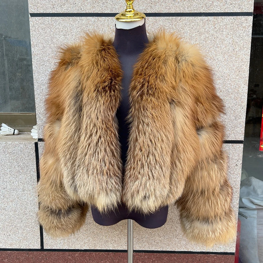 Kurze Damen Kunstpelzjacke mit langen Ärmeln und V-Ausschnitt, mehrfarbig