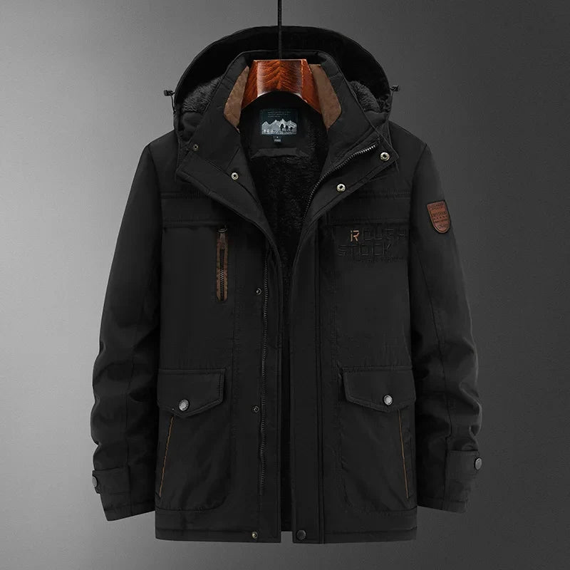 Herren Winterjacke mit Kapuze und Teddyfutter, Warme Outdoor-Parka mit Mehreren Taschen