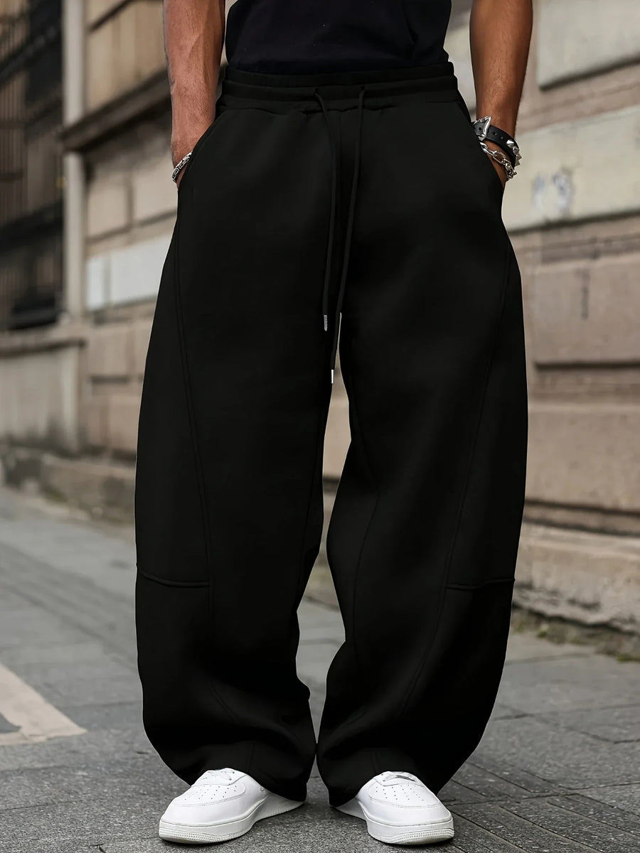 Unisex Weite Jogginghose Schwarz mit Tunnelzug Elastischer Bund