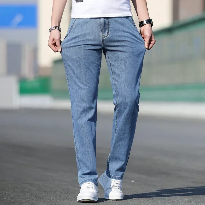 Herren Jeanshose Straight Fit Freizeit Hose Grau/Blau