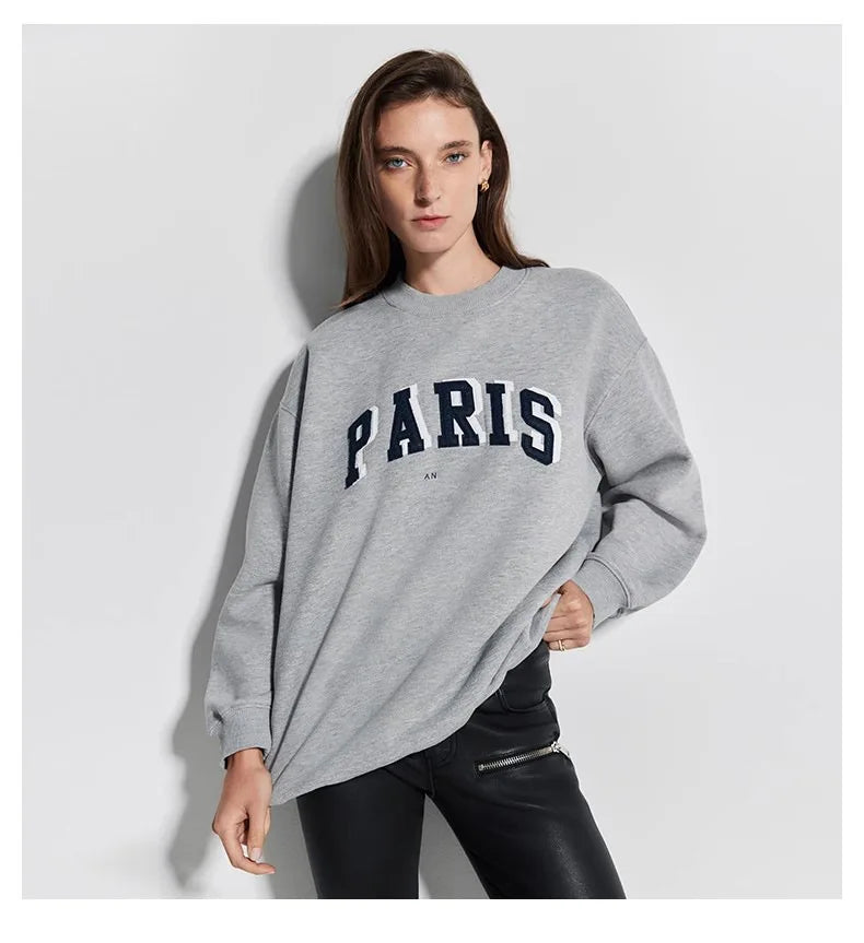 Grijs oversized damessweatshirt met ronde hals en logo-applicatie