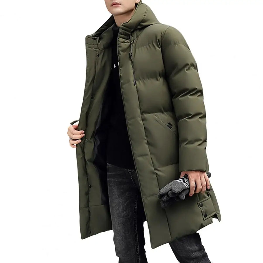 Herren Langer Steppmantel mit Kapuze Winterjacke Gepolstert