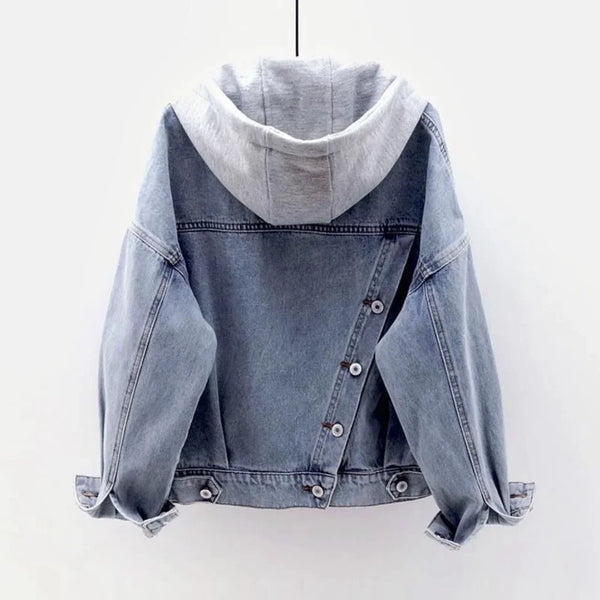 Damesjeansjack lichtblauw met capuchon, kort