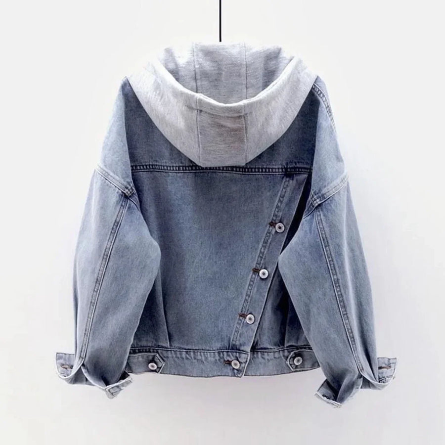 Jeansjacke Damen Hellblau mit Kapuze Kurz