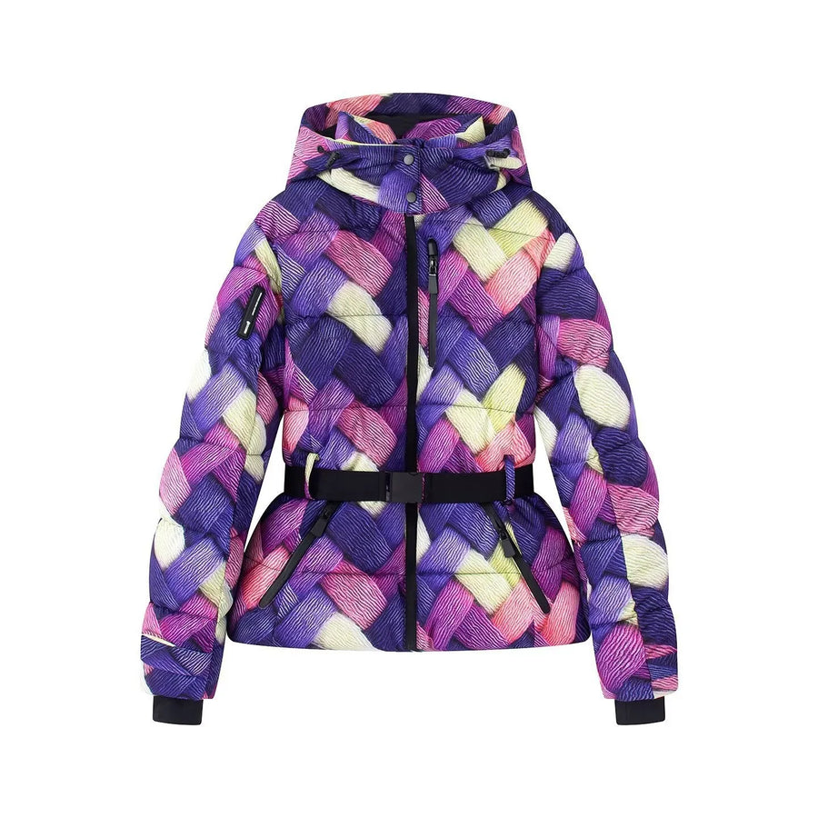 Damen Daunenjacke mit Kapuze und Gürtel, Schwarz