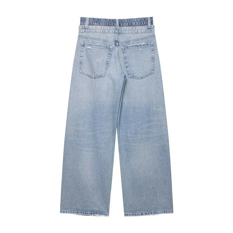 Jeans voor dames, wijde pasvorm, lichte wassing, destroyed look