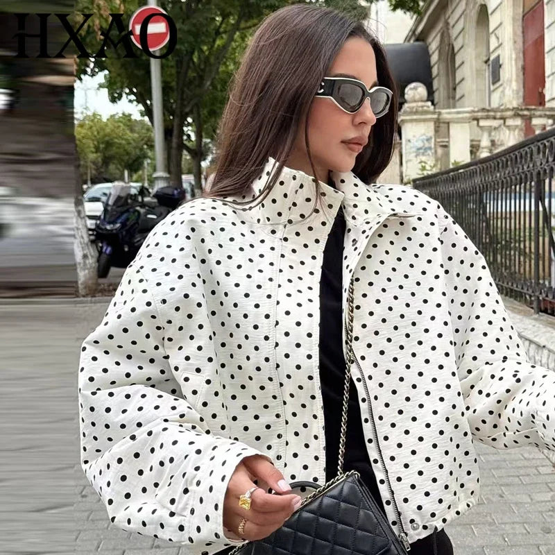 Kurze Damen Windjacke gepunktet Stehkragen Reißverschluss
