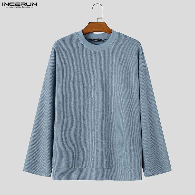 Heren shirt met lange mouwen, geribbeld, ronde hals, casual, oversized pullover