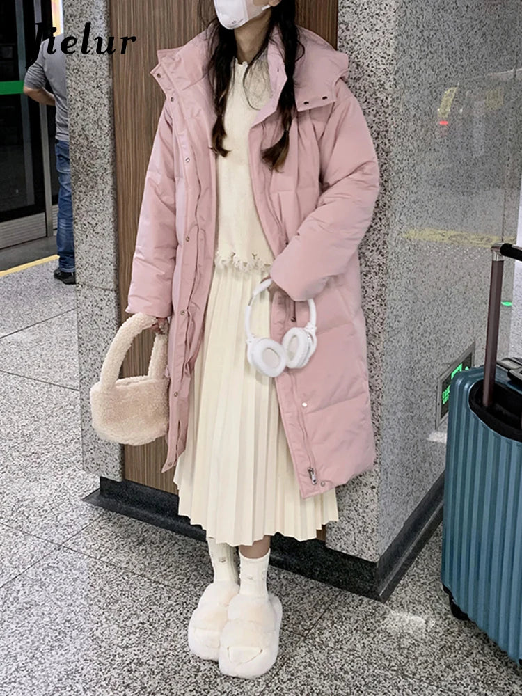 Damen Langer Steppmantel mit Kapuze Winterjacke
