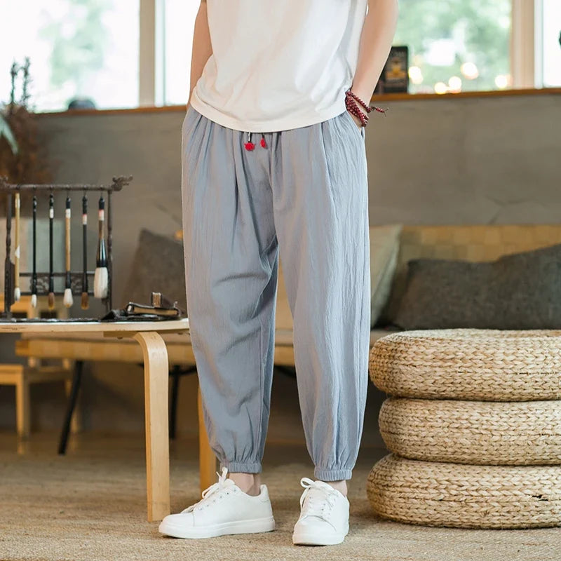 Herren Freizeithose Marineblau mit Kordelzug Baggy Haremshose