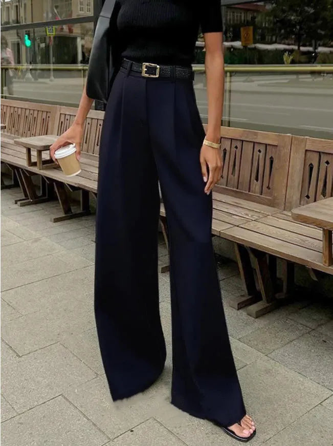Damen Weite Hose mit Hoher Taille und Bundfalten