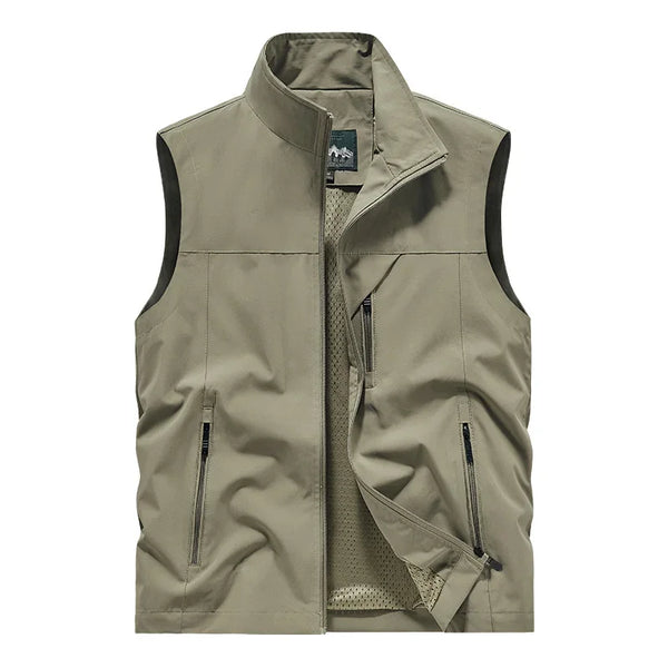 Herren Outdoor Weste mit Stehkragen & Reißverschlusstaschen, leichte Freizeitweste