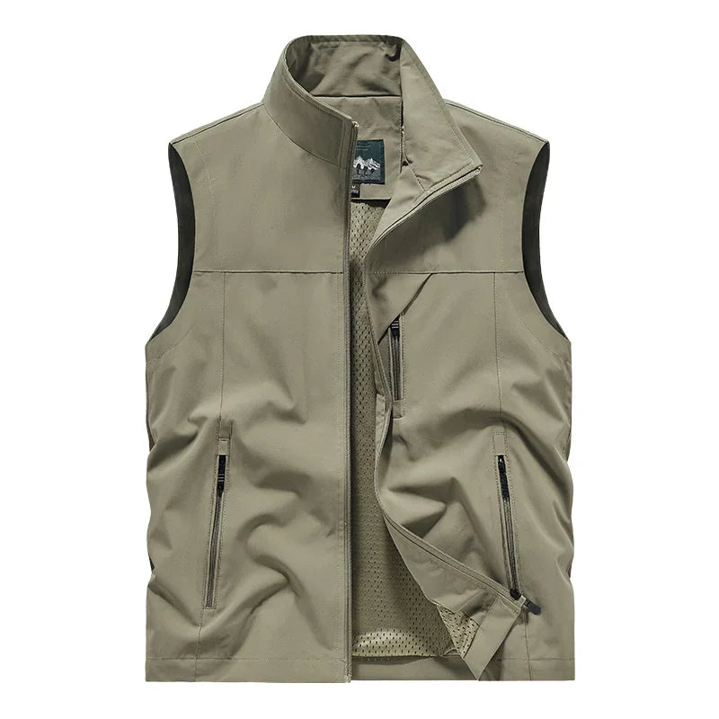 Herren Outdoor Weste mit Stehkragen & Reißverschlusstaschen, leichte Freizeitweste