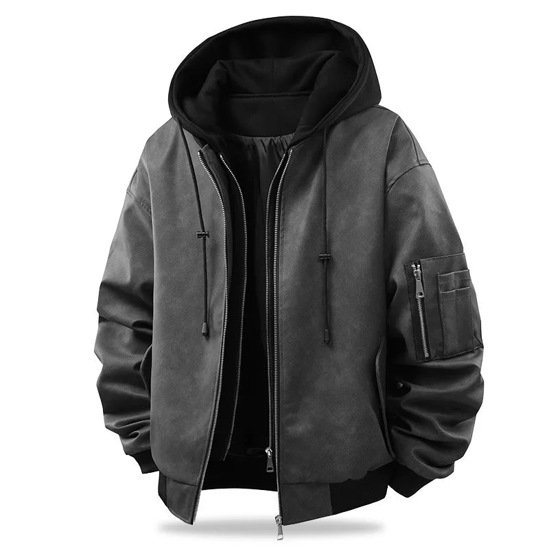 Herren Bomberjacke mit Kapuze, Schwarz