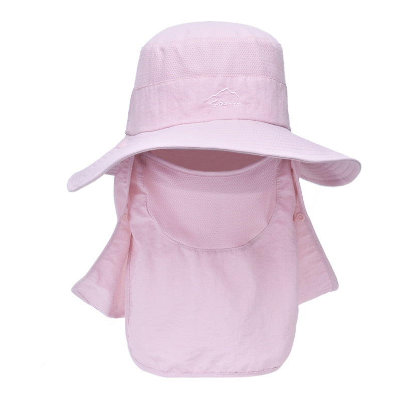 Unisex Sonnenhut mit Nackenschutz und Gesichtsmaske, breiter Krempe und UV-Schutz für Outdoor-Aktivitäten
