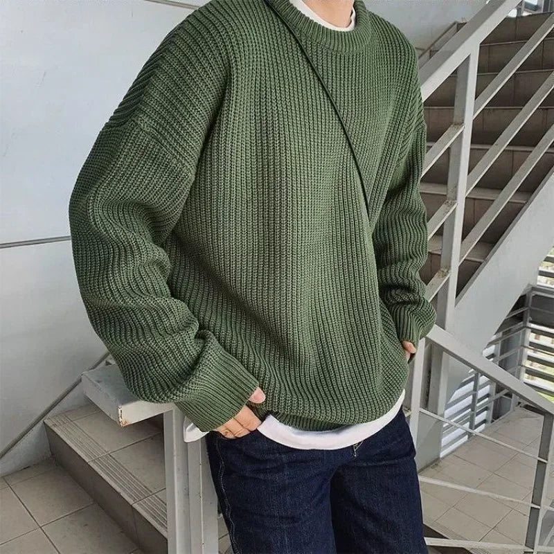 Unisex gebreide trui met ronde hals, grof breisel en oversized pasvorm