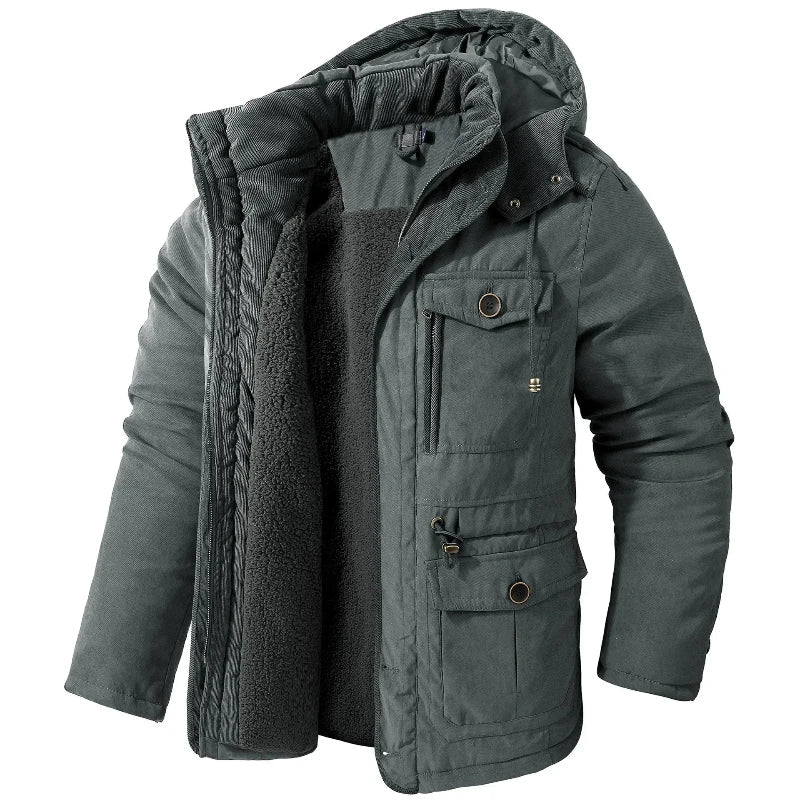 Winterjas voor heren met capuchon, teddyvoering en zakken