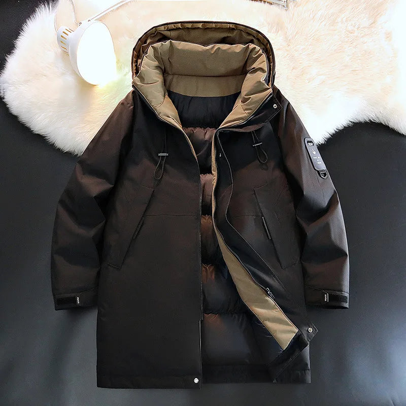 Herren Winterparka mit Kapuze - Lang, Gepolstert, Schwarz