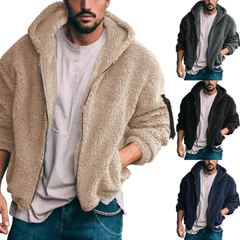 Herren Hoodie Jacke aus Teddy-Fleece mit Reißverschluss