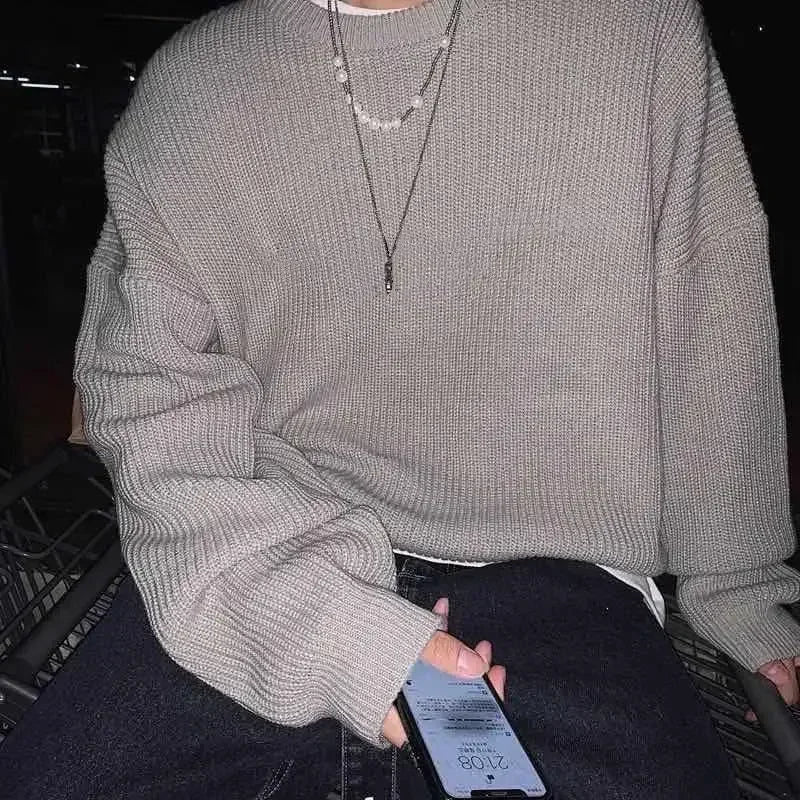 Unisex gebreide trui met ronde hals, grof breisel en oversized pasvorm