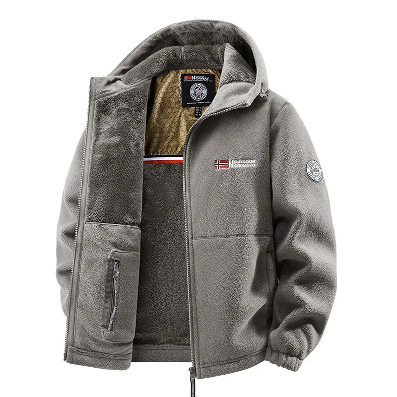 Herren Winter Fleecejacke mit Kapuze und Reißverschluss, gefüttert, warm