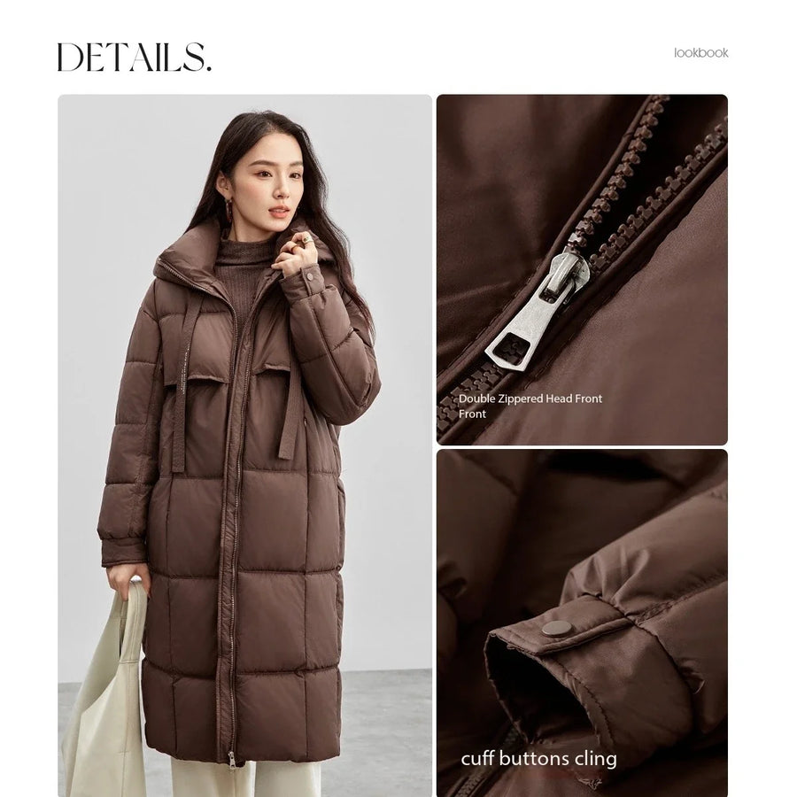 Damen Winter Parka mit Kapuze, langer Steppmantel