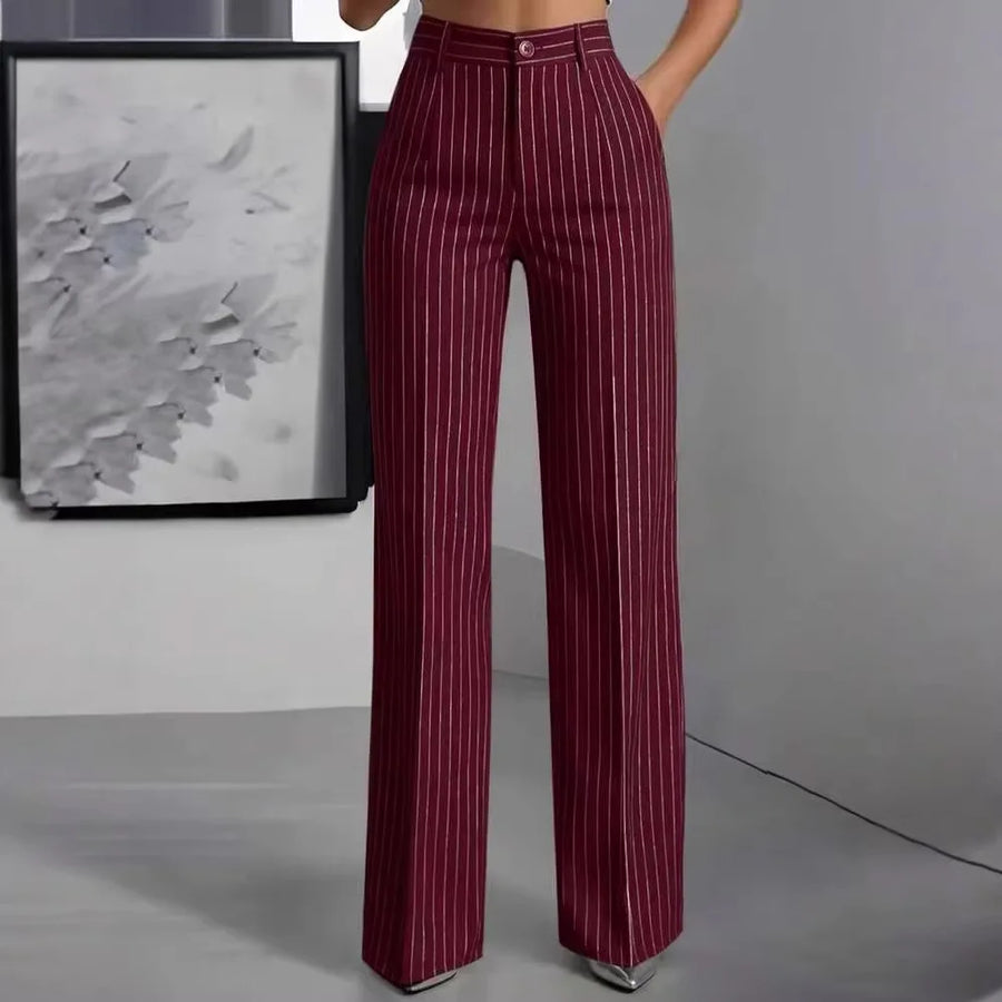 Damen Marlenehose mit weitem Bein & hoher Taille, gestreift