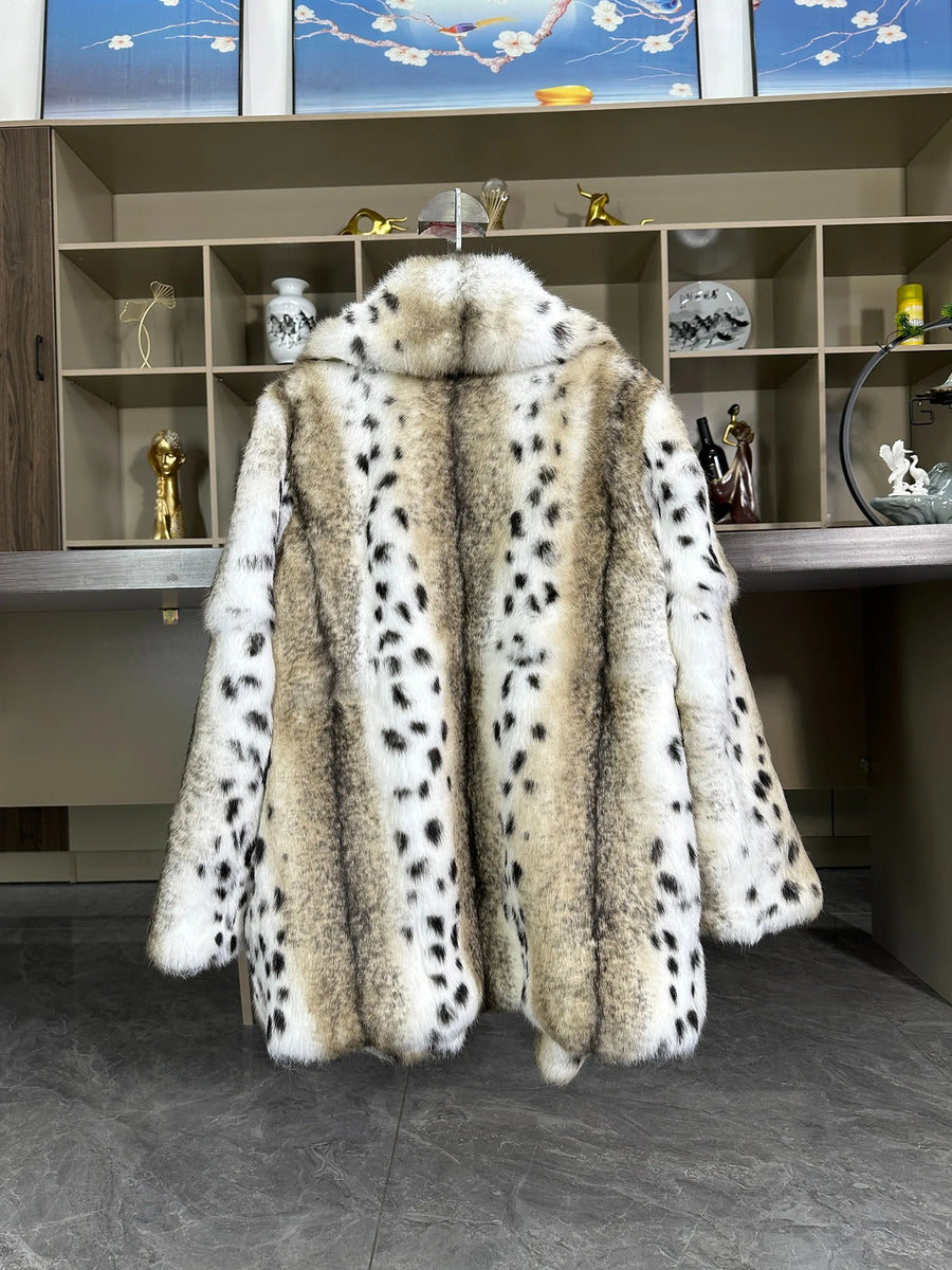 Fellimitat Kurzmantel Damen Leopardenmuster Beige Schwarz