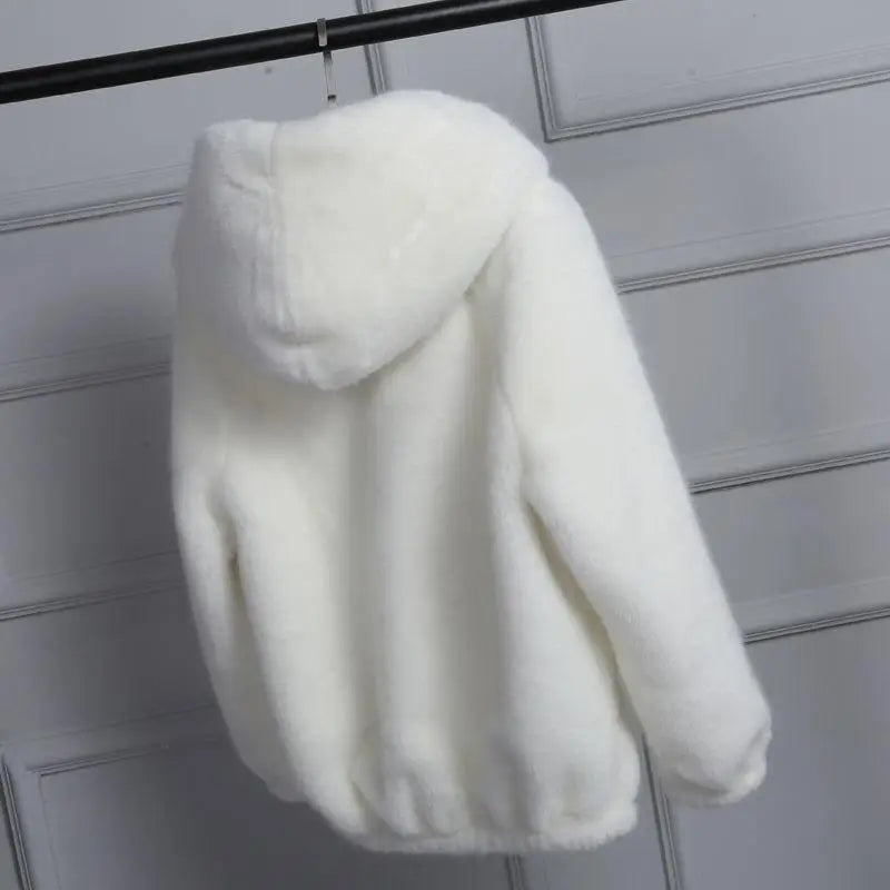 Damen Hoodie aus Plüsch mit Kapuze, Weiß