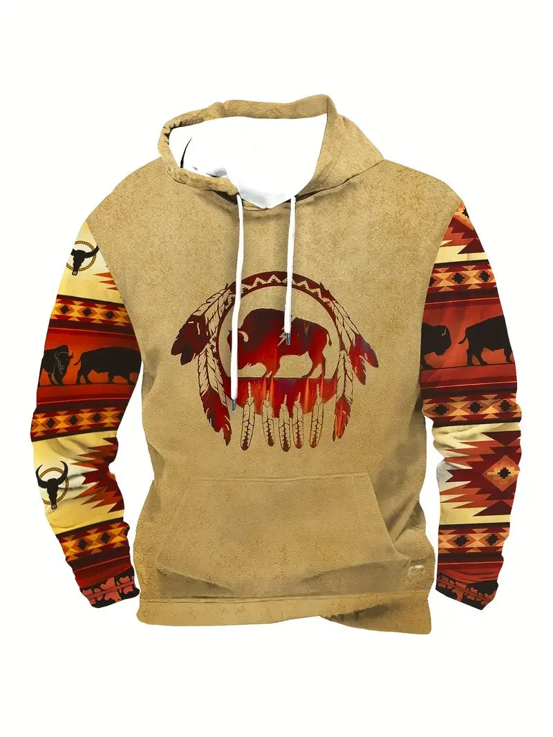 Hoodie mit Motivdruck, Kängurutasche, Kapuze und Kordelzug