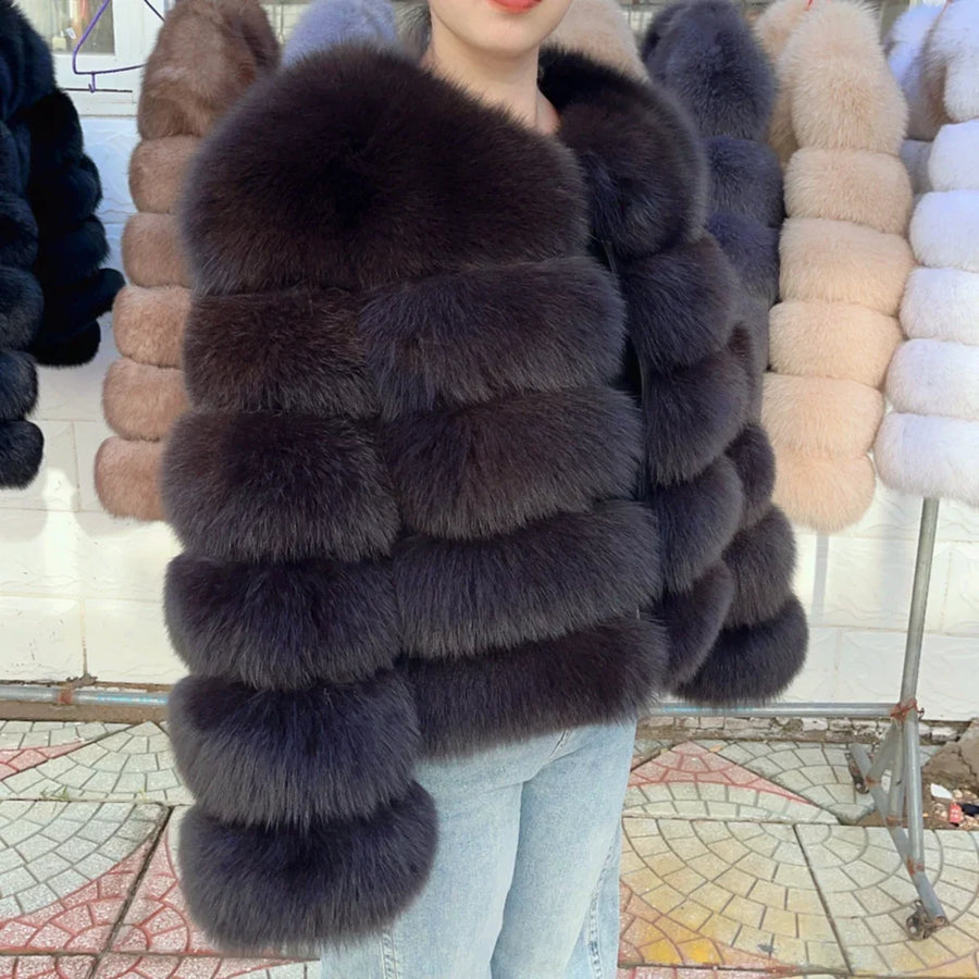 Damen Kurzjacke mit Kunstfell, Winterjacke mit gerippten Ärmeln, warmer Pelzmantel