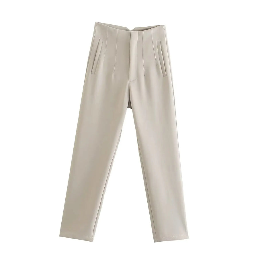 Damen High-Waist Stoffhose mit Falten-Detail und geradem Bein, Business & Freizeit