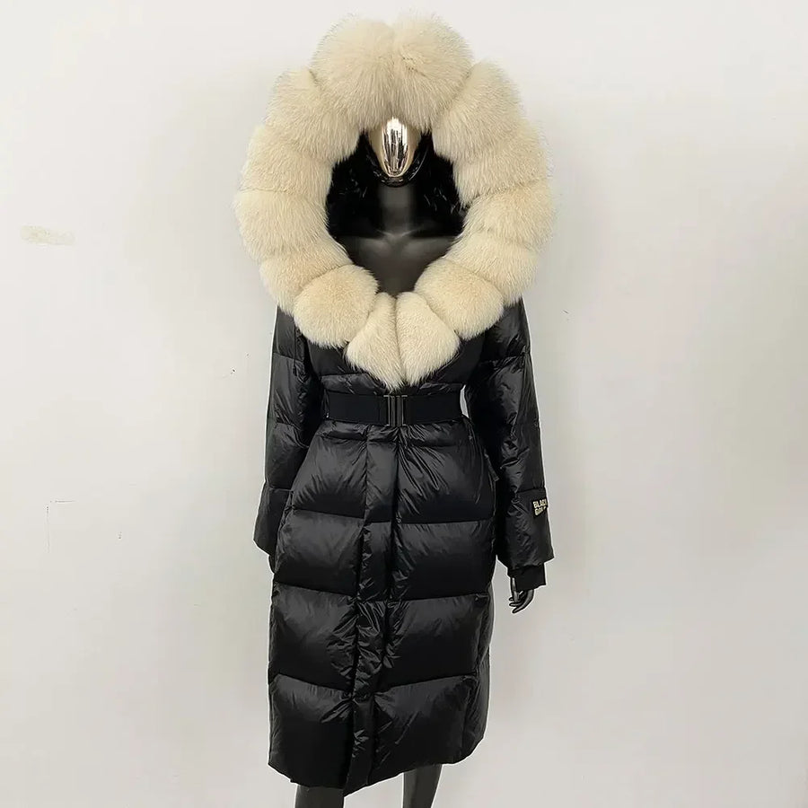 Damen Winter Steppmantel mit Kapuze und Fellkragen Schwarz Grau