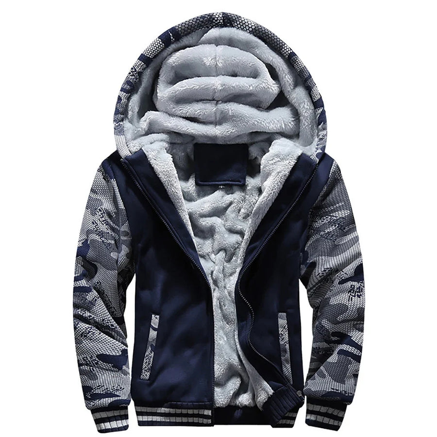 Herren Hoodie Jacke mit Plüschfutter und Reißverschluss